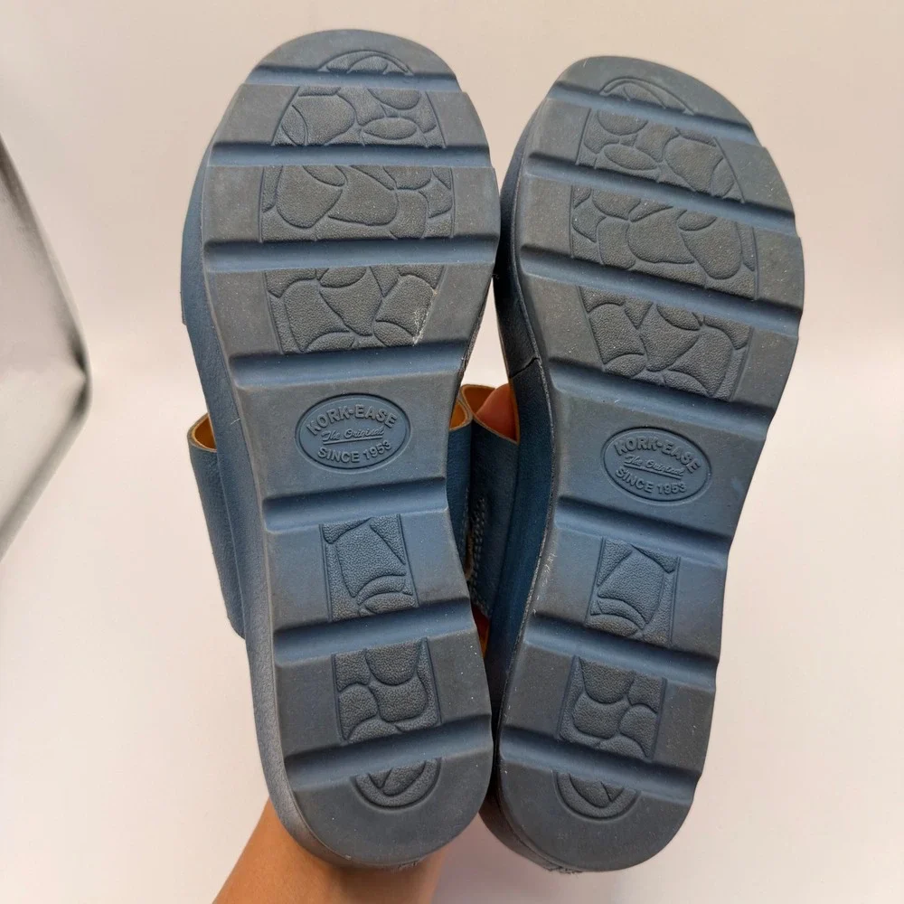 Kork-Ease Kane Dual Strap Platform Wedge Slide Sandals  Denim Blue K50204 8M